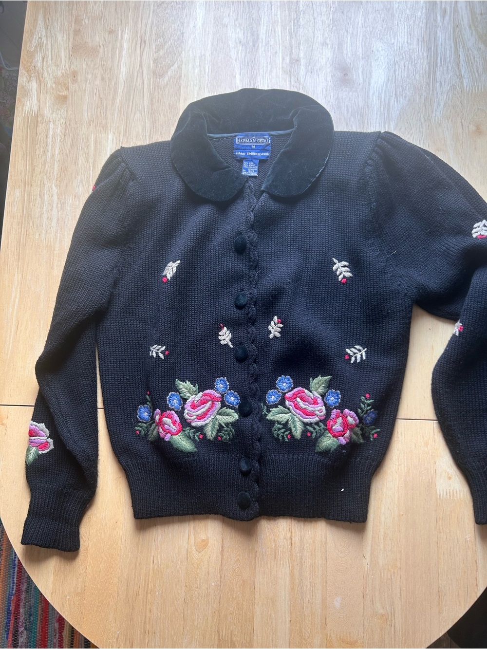 Vintage Black Floral Embroidered Cardigan Sweater